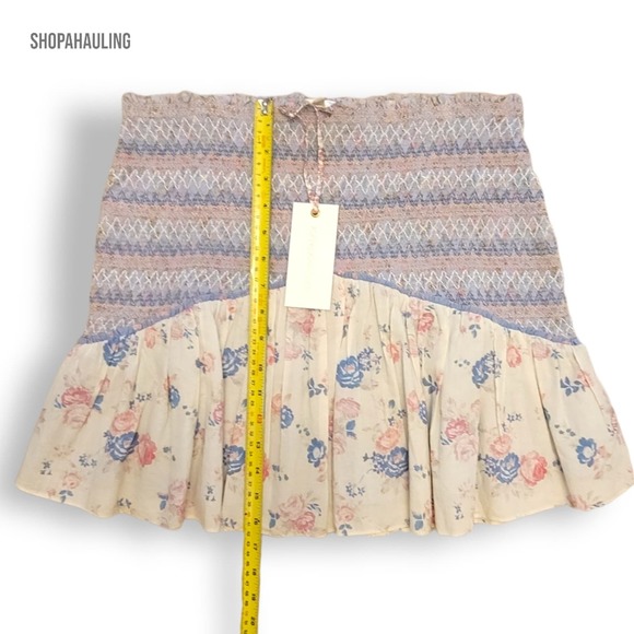LoveShackFancy Floral Mini Skirt in Cream and Blue - Picture 14 of 15